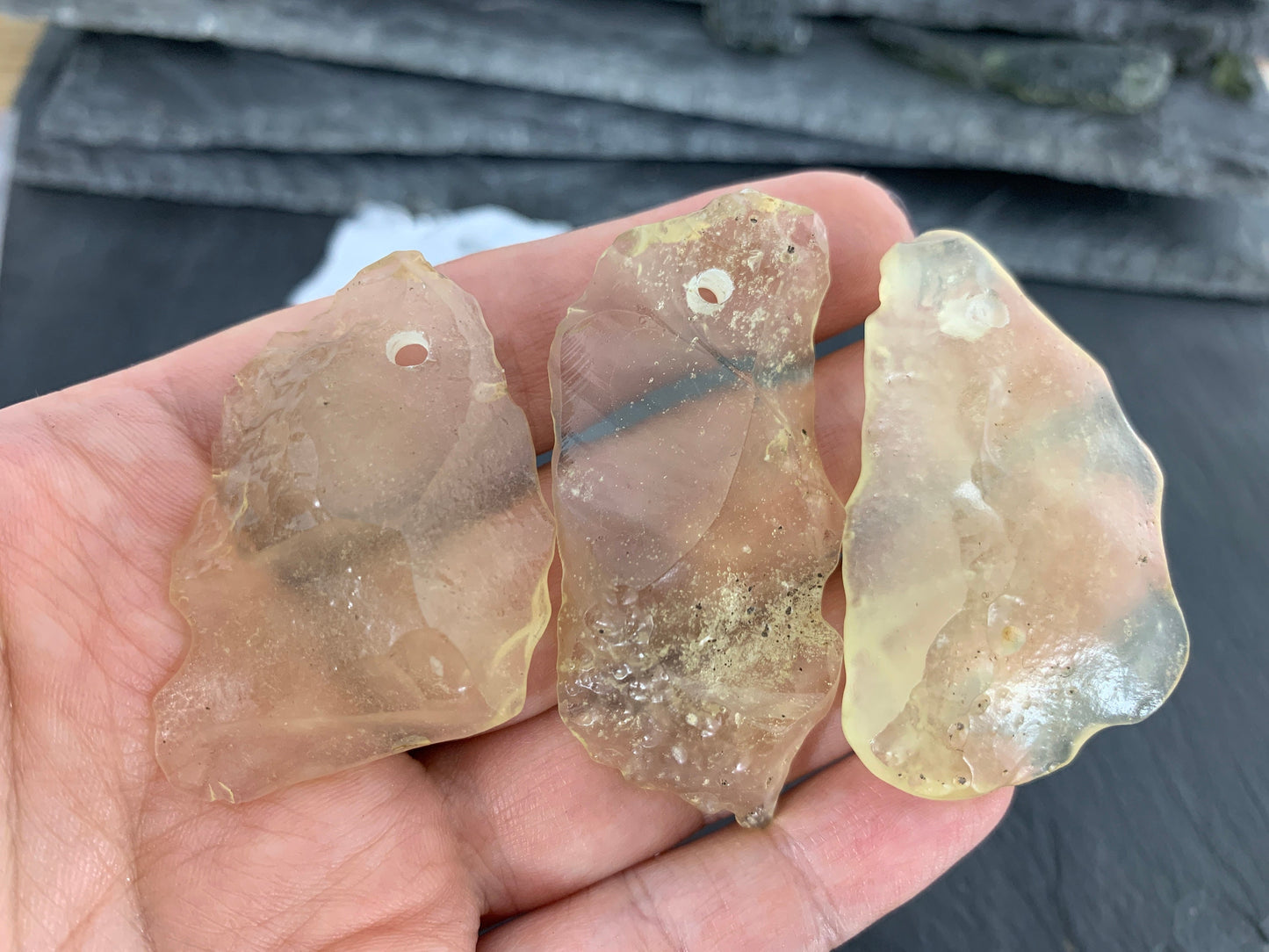 Drilled Libyan Desert Glass 41-54mm long