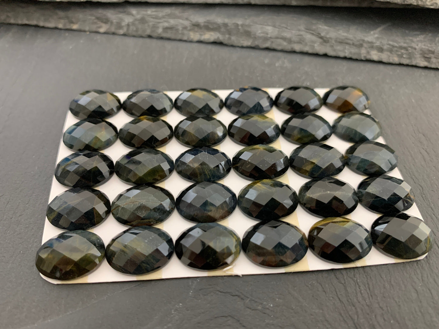 Faceted Yellow Blue Tiger Eye oval 12x16mm cabochon - Calibrated cabochons