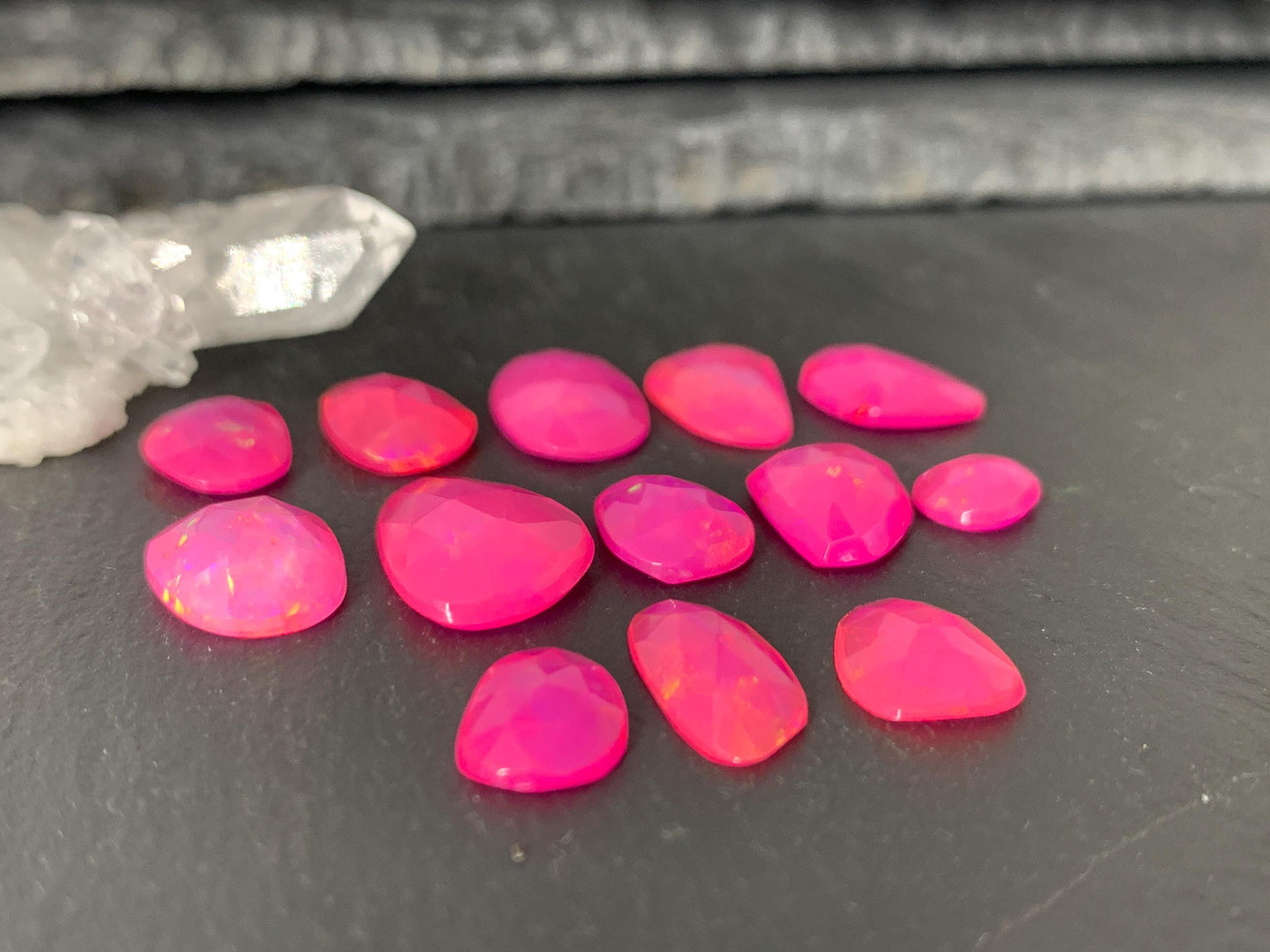 Faceted Pink Ethiopian Opal 8-16mm long cabochon
