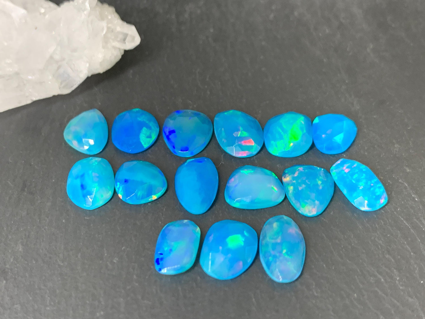 Faceted Blue Ethiopian Opal 9-12mm long cabochon