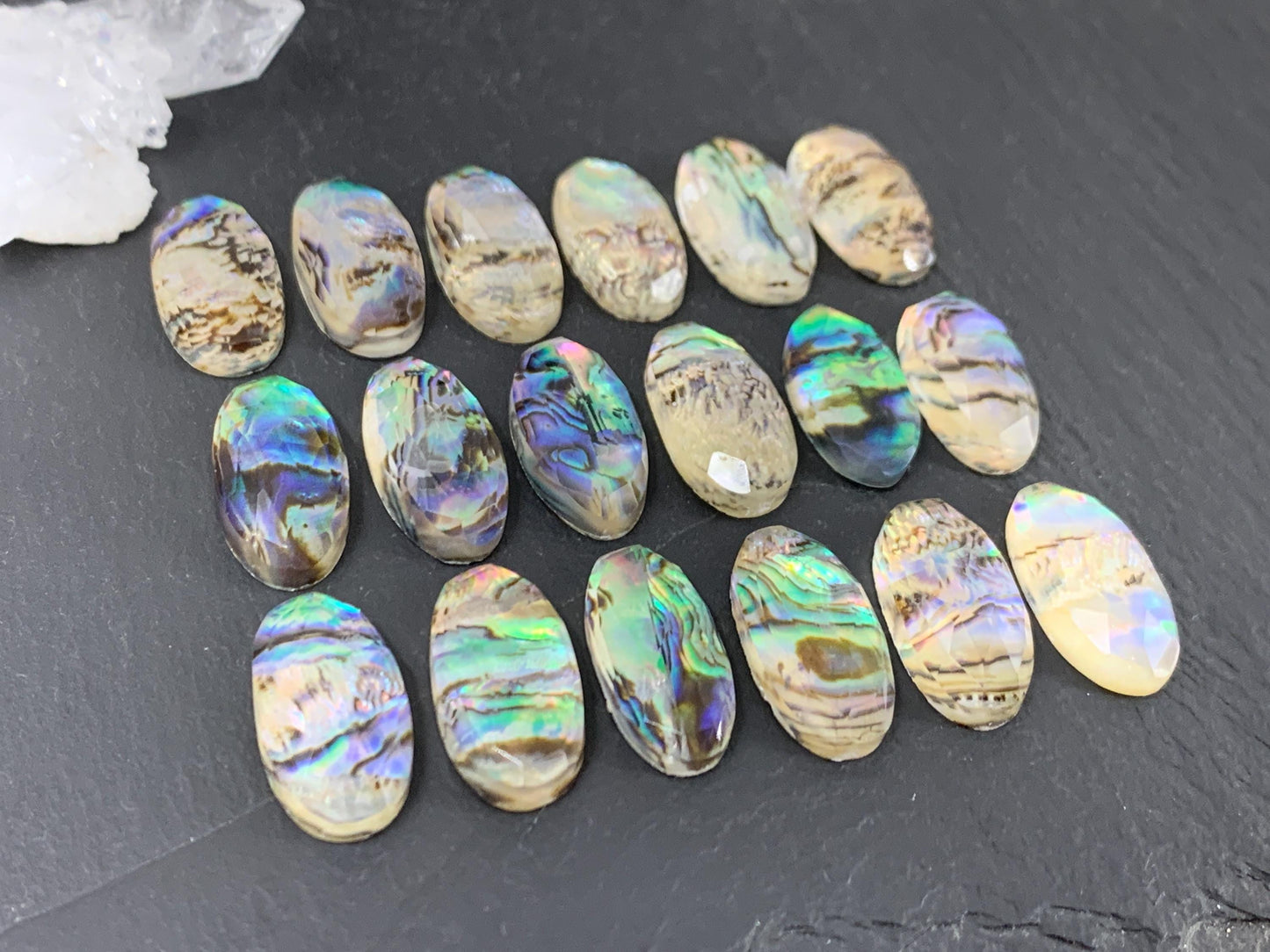 Faceted Abalone oval 10x20mm doublet cabochon