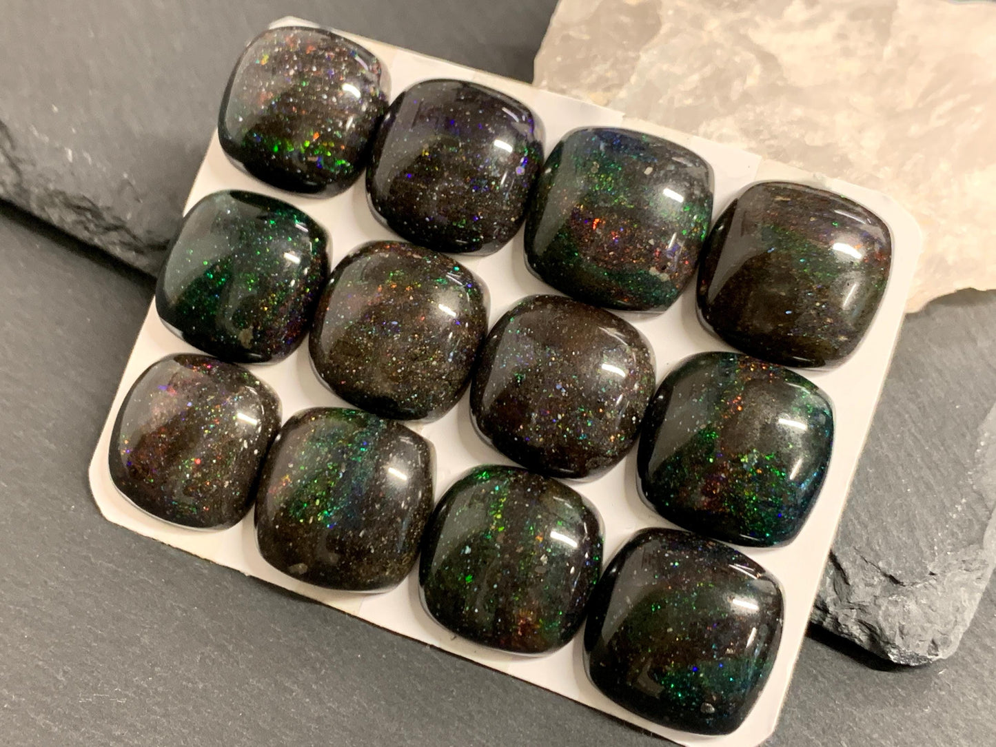 Black Andamooka Opal square 20mm cabochon - Matrix Australian Opal