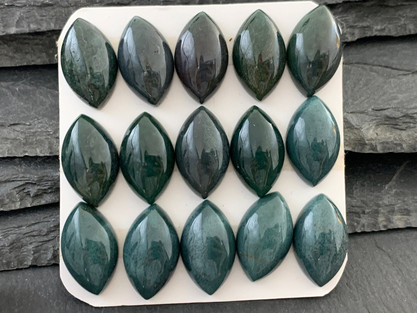 Moss Agate marquise 12x20mm cabochon - Calibrated cabochons