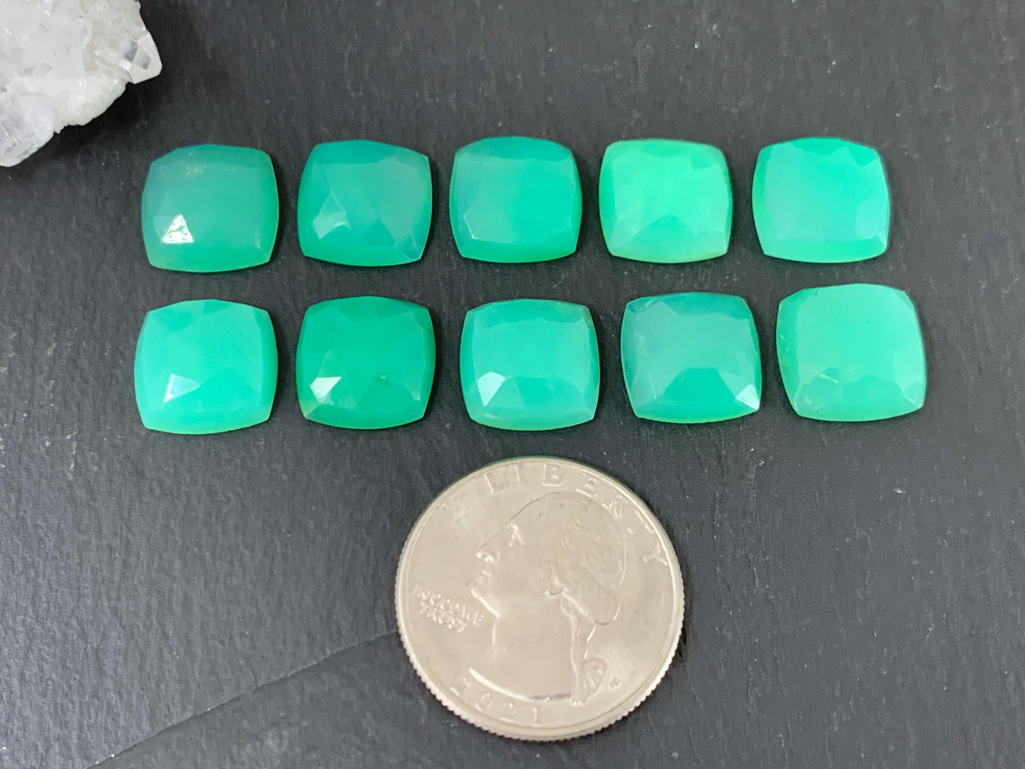 Faceted Chrysoprase Cabochon - 12mm Square Green Gemstone for Jewelry Making