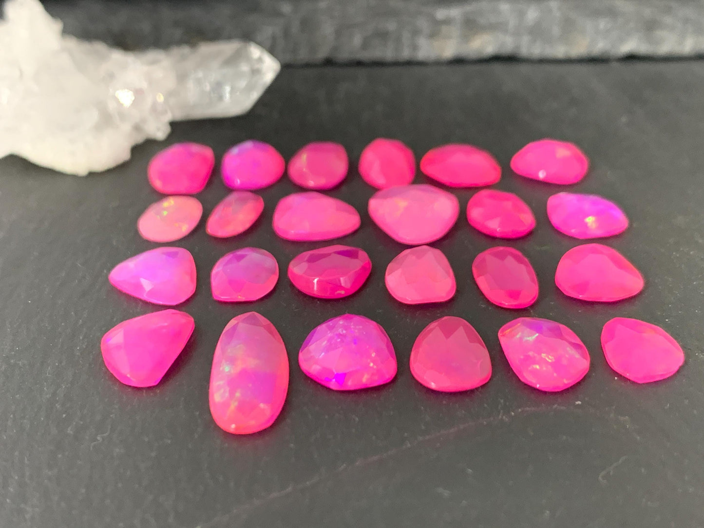 Faceted Pink Ethiopian Opal 9-18mm long cabochon
