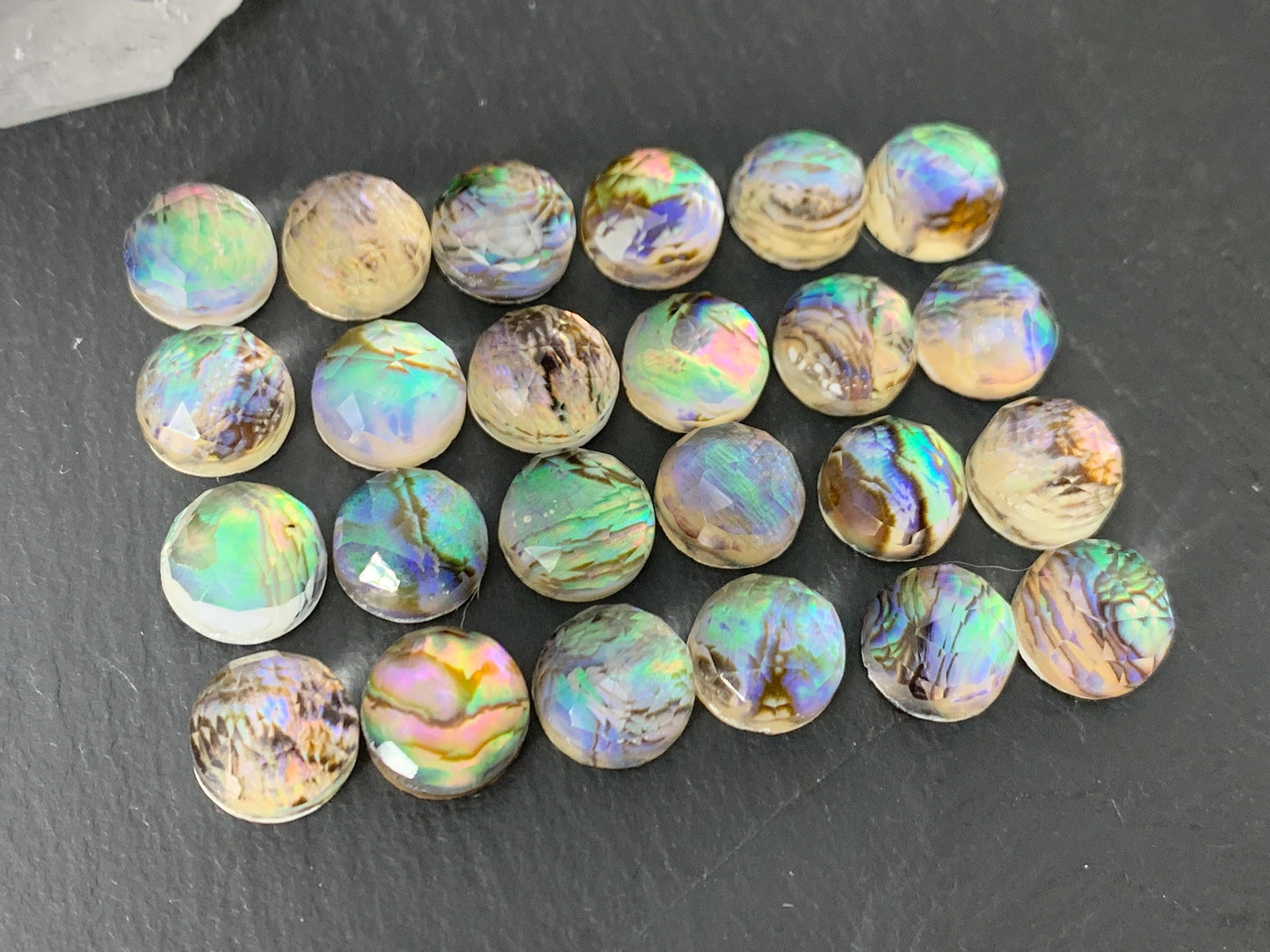 Faceted Abalone round 10mm doublet cabochon