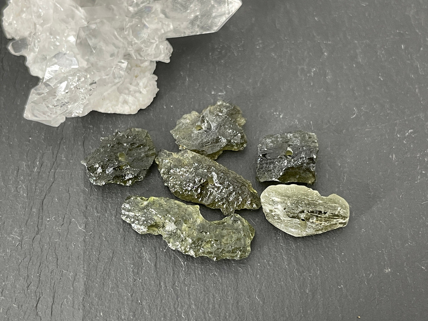 Raw Moldavite beads 12-23mm long - of of 6 beads