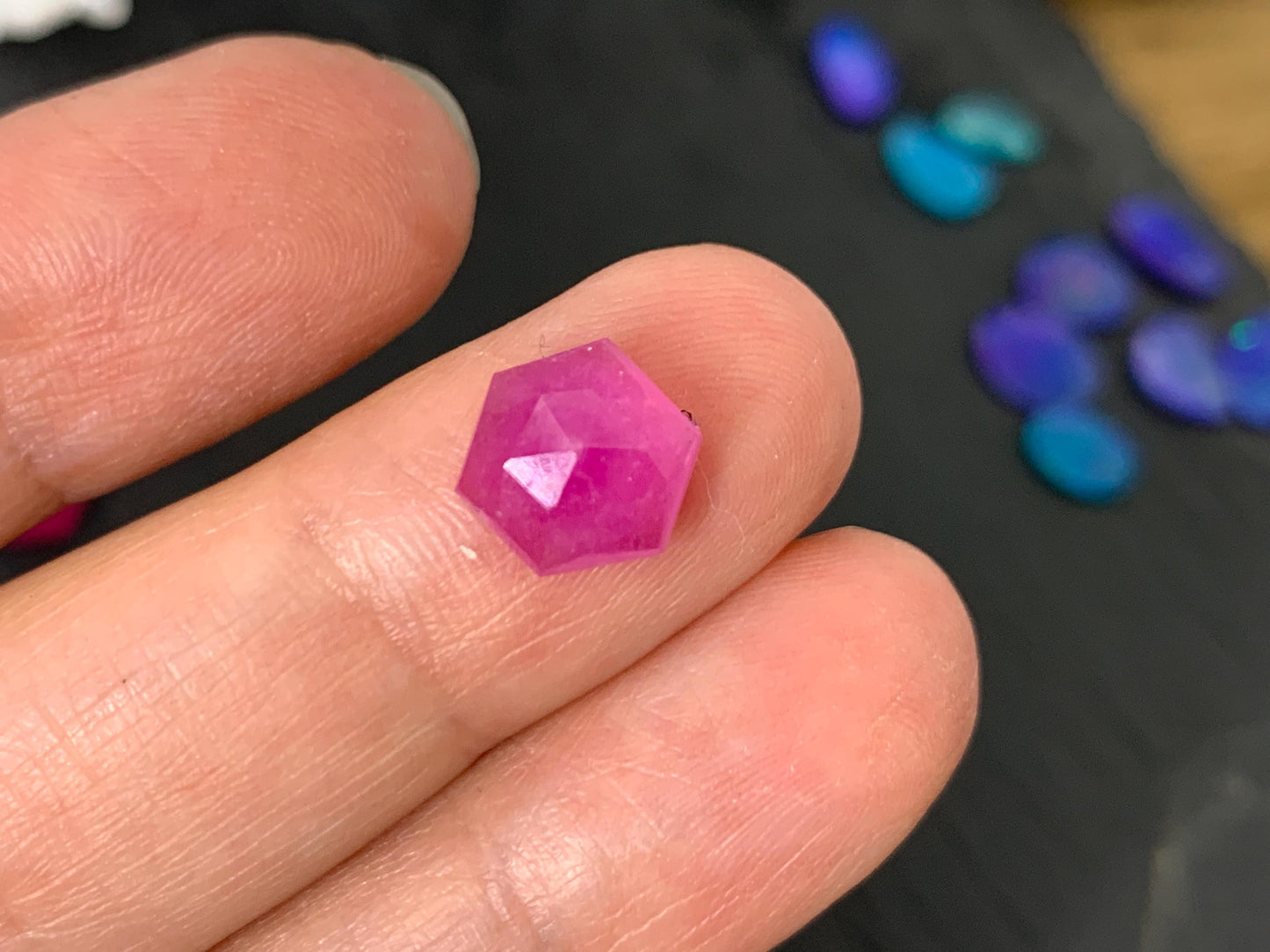 Faceted Pink Sapphire hexagon 8mm cabochon