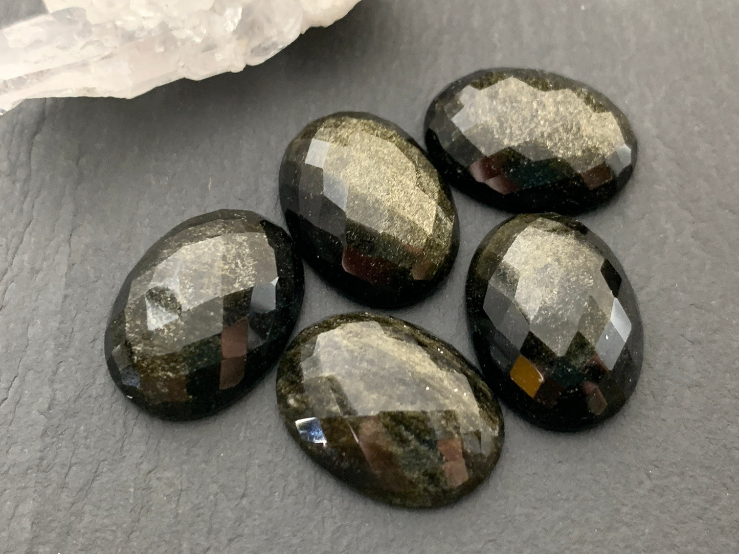 Faceted Gold Obsidian oval 15x20mm cabochon - Calibrated cabochons