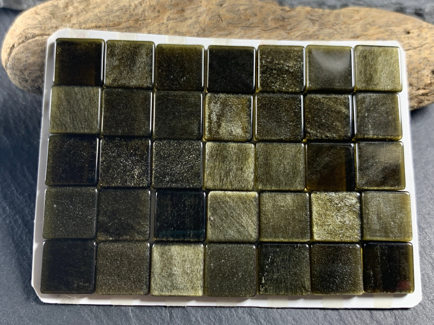 Flat Gold Obsidian square 8, 10, 12mm cabochon - Calibrated cabochons