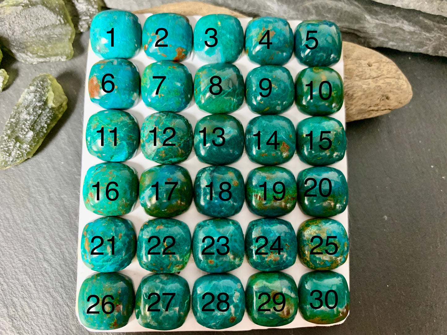 Chrysocolla square 15mm cabochon - Calibrated cabochons
