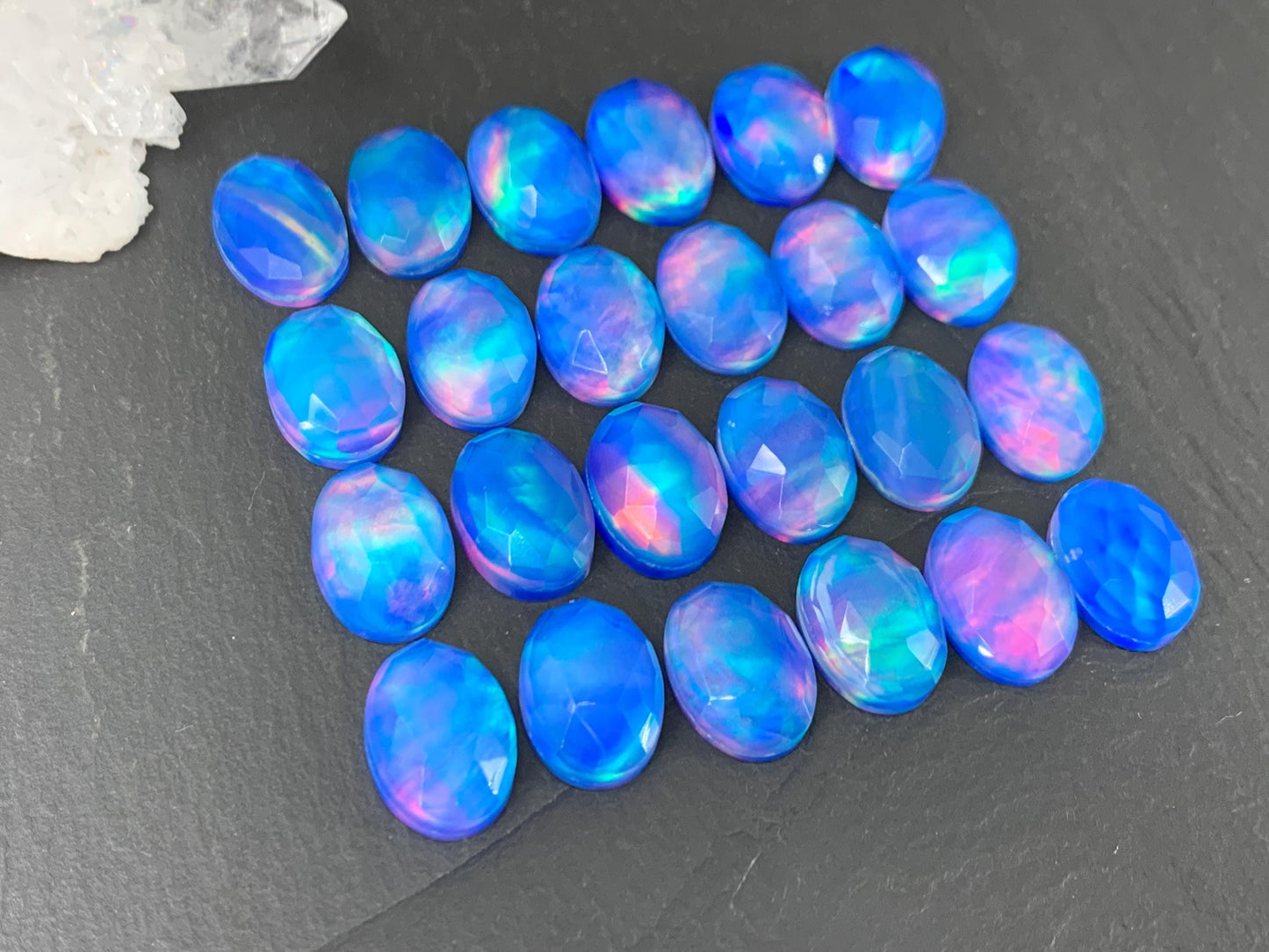 Faceted Aurora Opal oval 10x14mm cabochons - Doublet cabochons