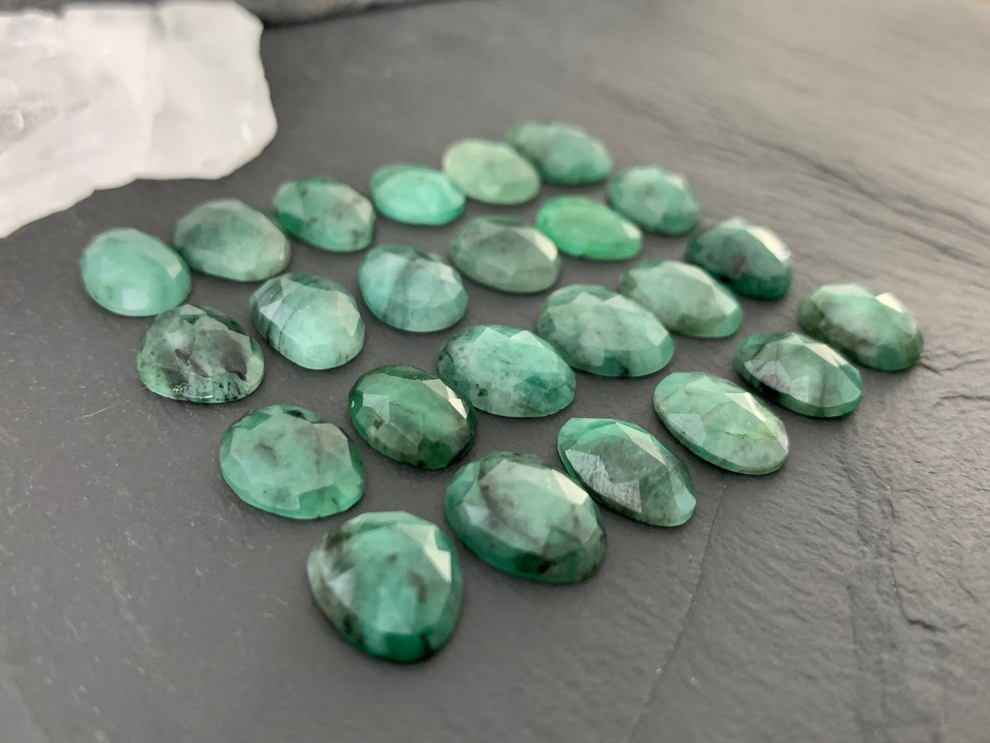 Faceted Emerald oval 11-13mm long cabochon