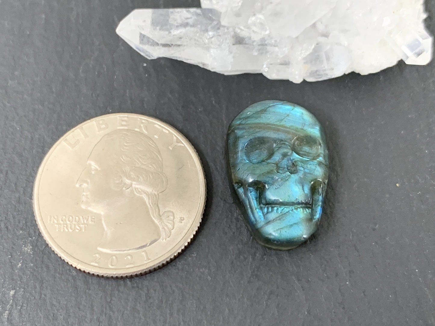 Labradorite Skull Cabochon 14x21mm – Natural Green Gemstone Flat Back Carving