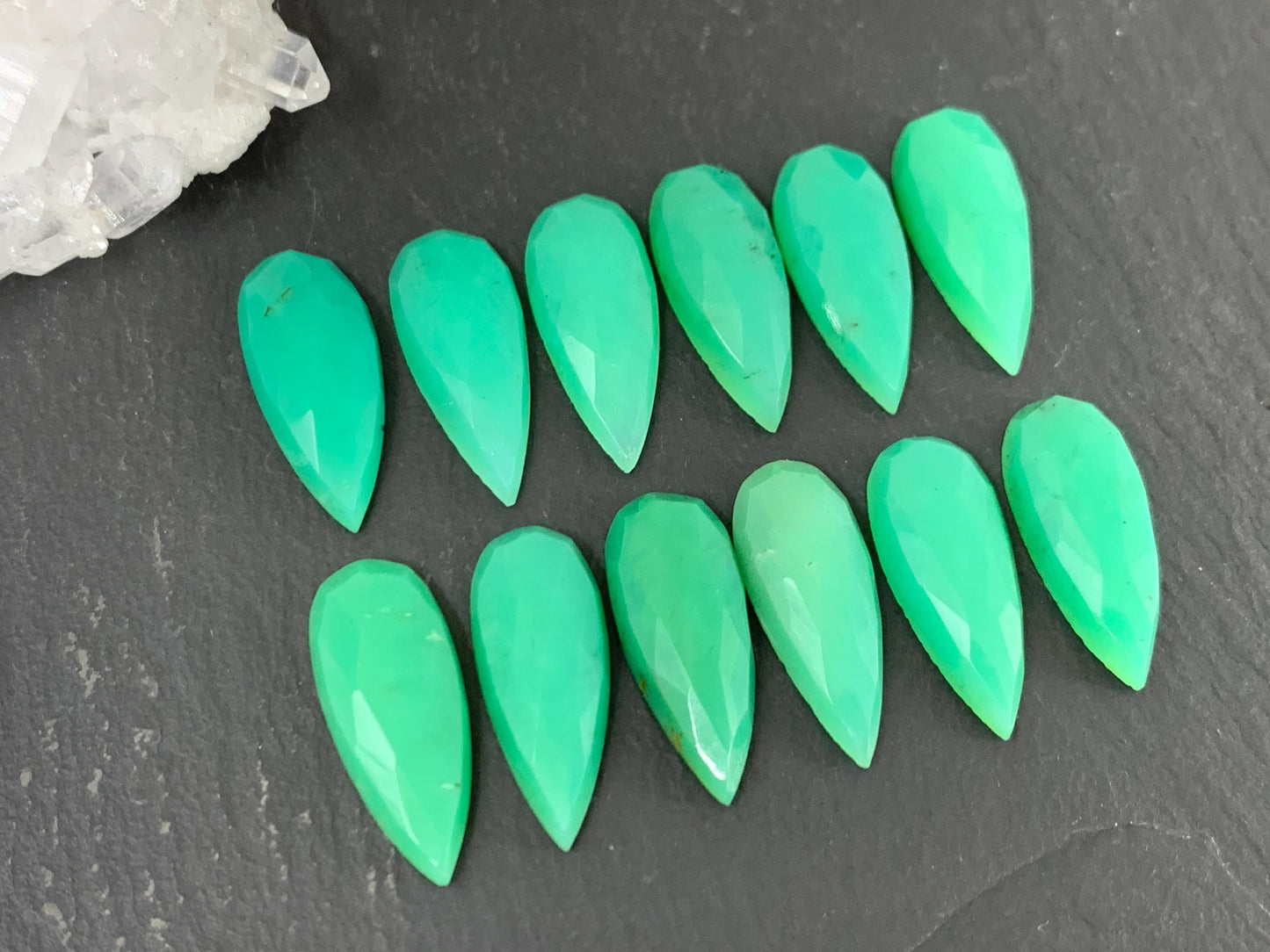 Faceted Chrysoprase Cabochon - 8x20mm Pear Shaped Gemstone, Natural Green Stone