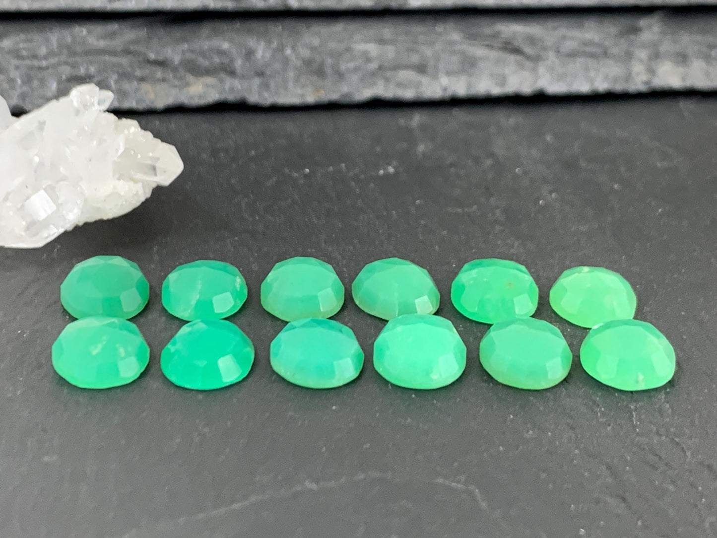 Faceted Chrysoprase Cabochon - 8x10mm Oval Green Gemstone for Jewelry Making Stones
