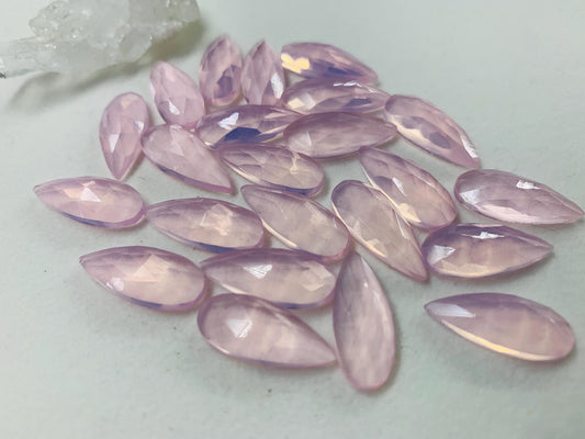 Faceted Rose Quartz pear 8x20mm cabochon - Lab created
