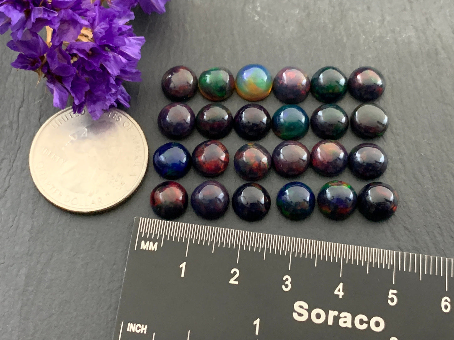 Black Ethiopian Opal round 8mm cabochon