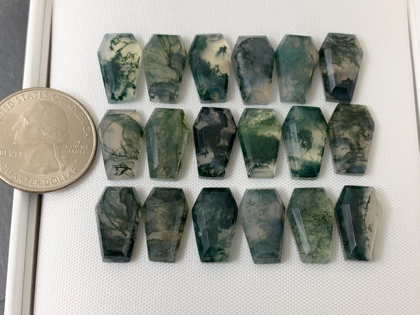 Faceted Moss Agate coffin 10x16mm cabochon