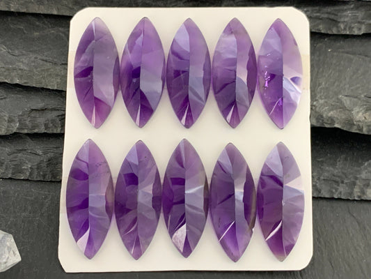 Faceted Amethyst Marquise 12x30mm Cabochon - Natural Purple Gemstone Stone