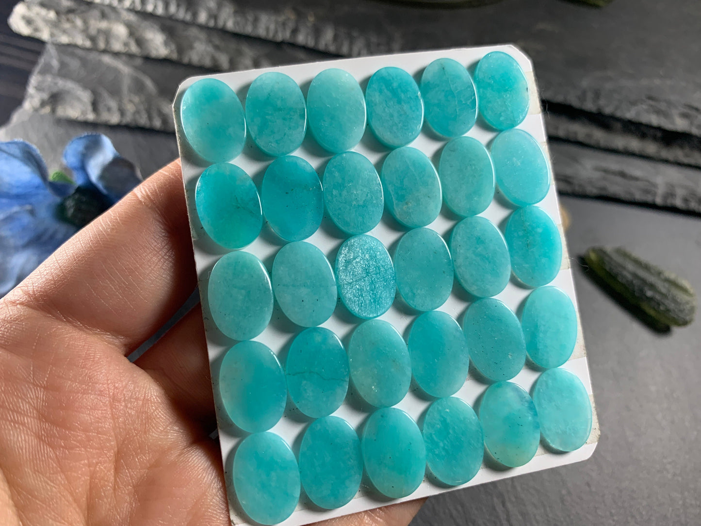 Flat Amazonite oval 10x14mm cabochon - Calibrated cabochons