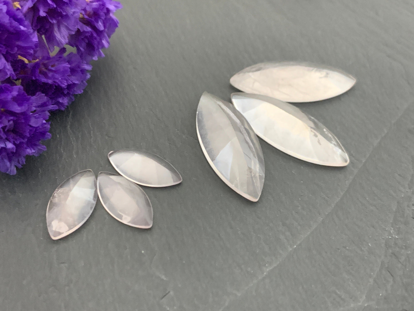 Faceted Rose Quartz marquise 8x16mm,12x30mm Cabochon
