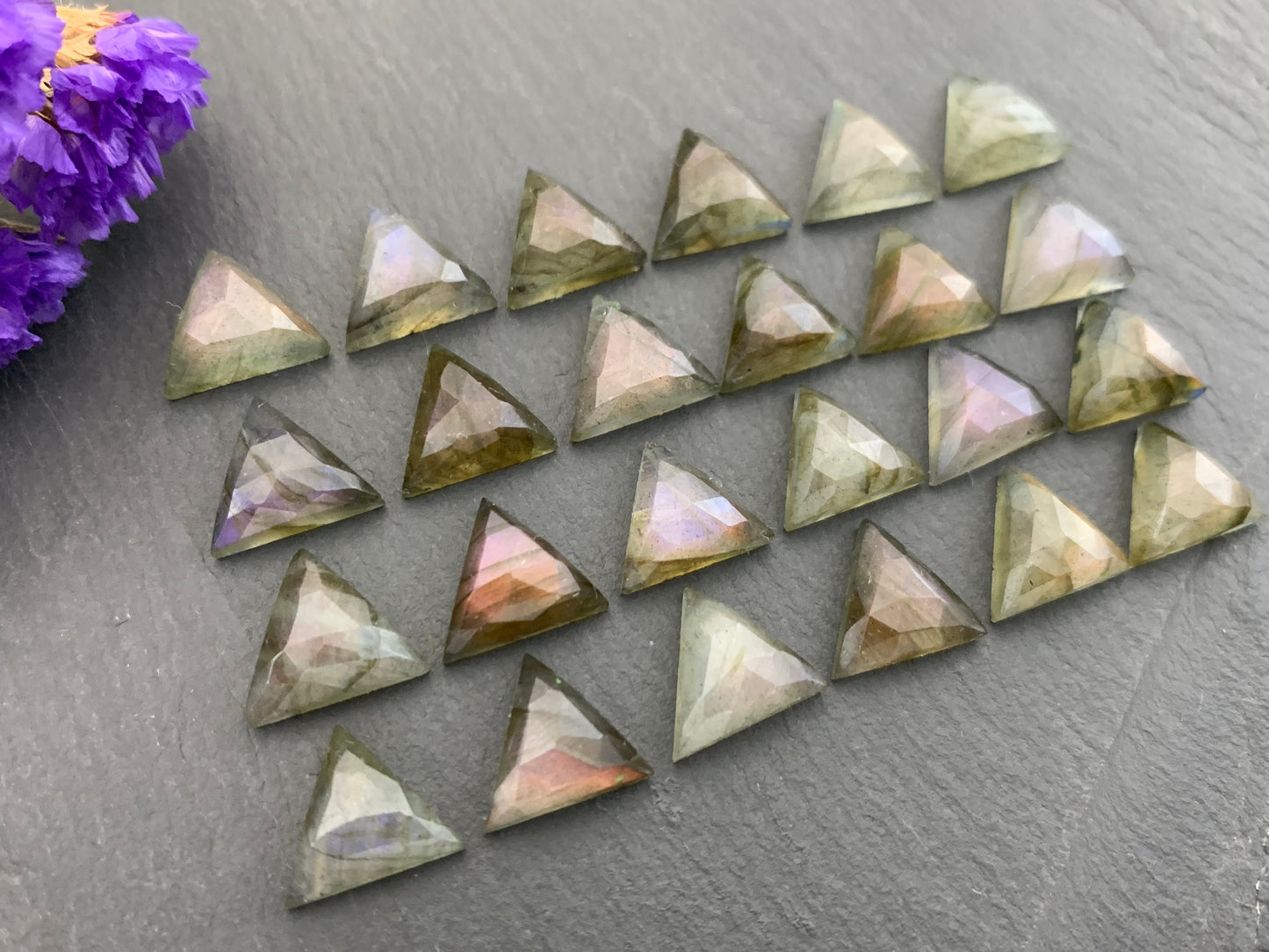 Faceted Labradorite triangle 10mm cabochon