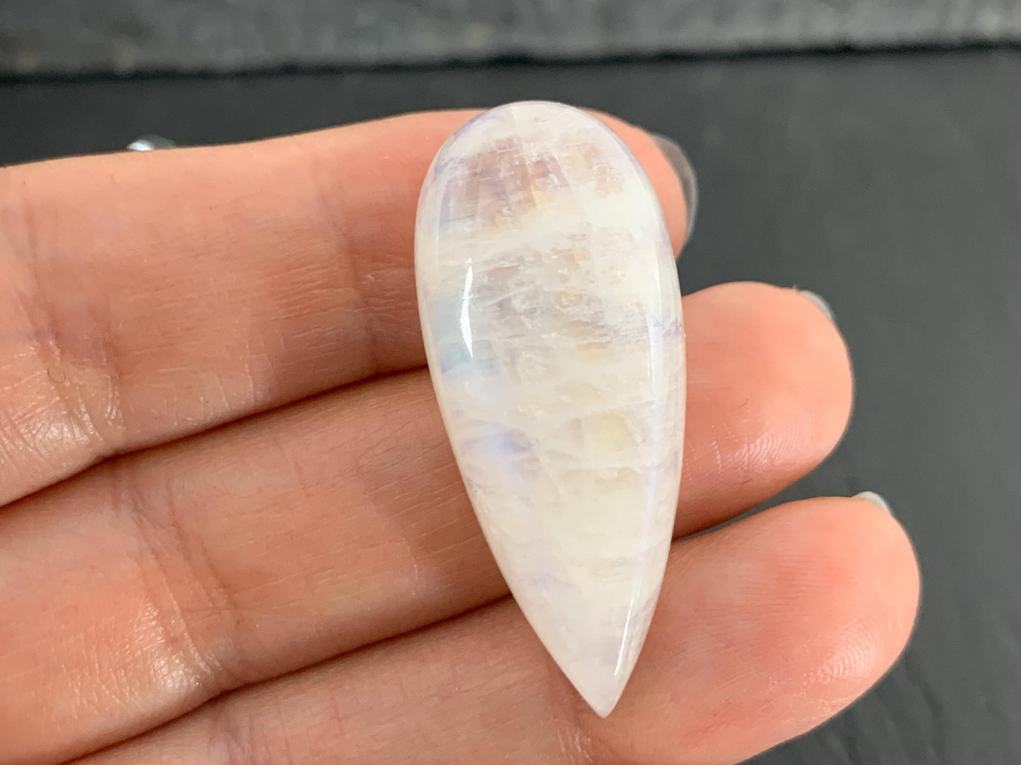 Rainbow Moonstone pear 37x16x9mm cabochon