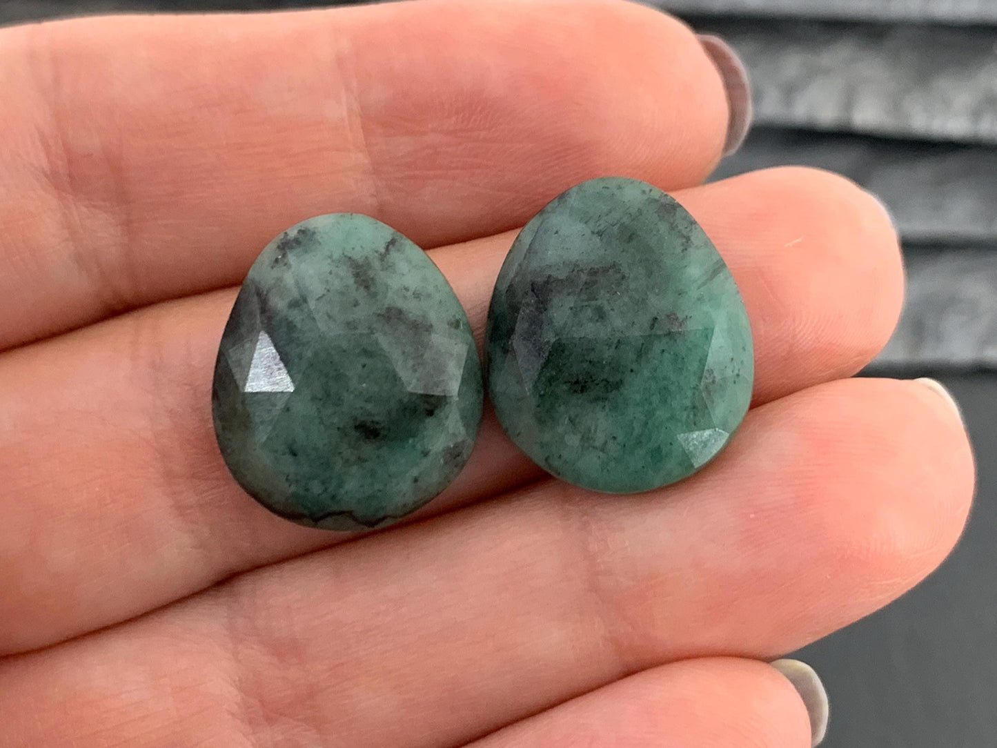 Faceted Emerald Pair 15x18x5mm cabochon