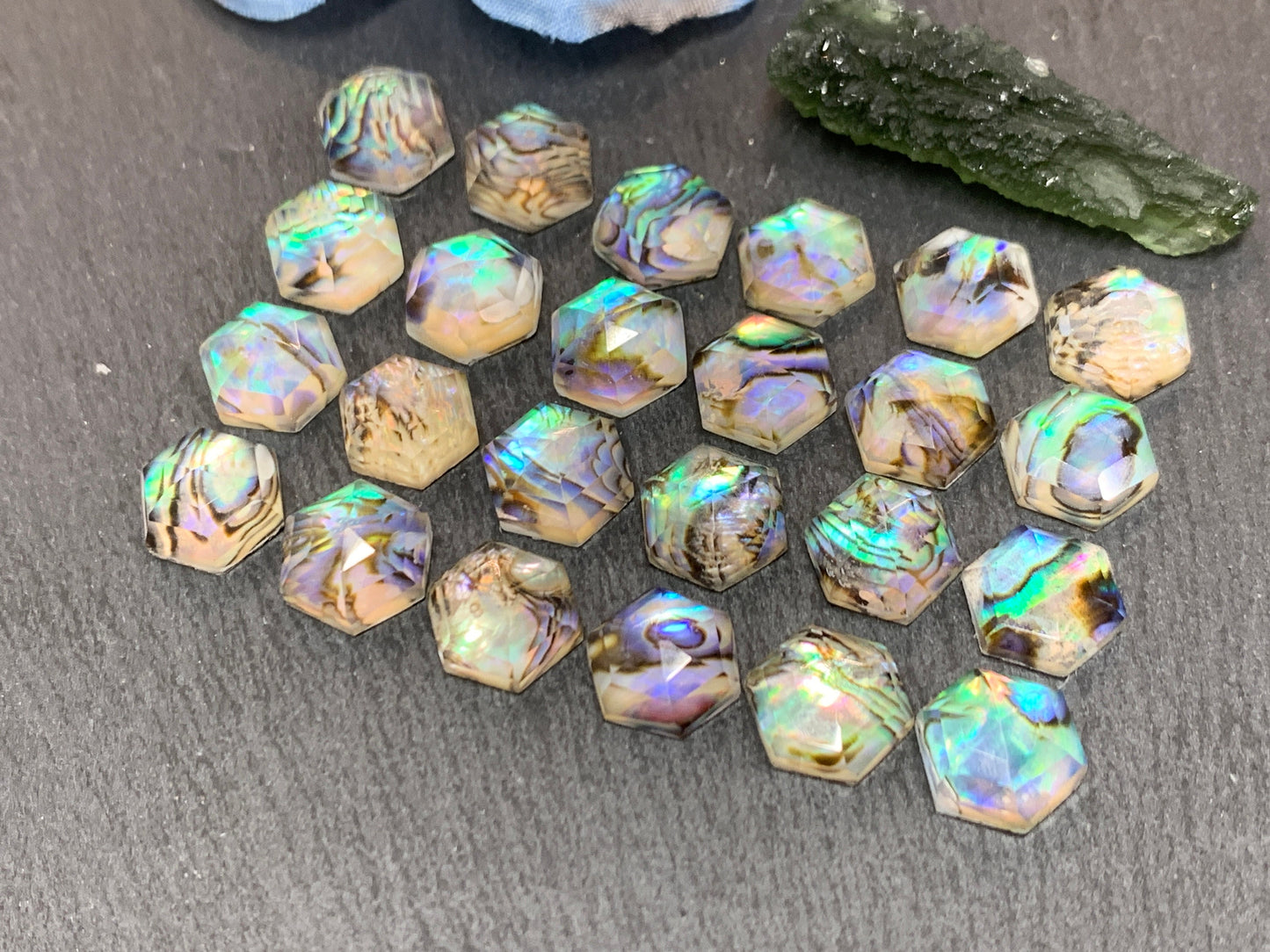 Faceted Abalone Crystal hexagon 10mm doublet cabochon