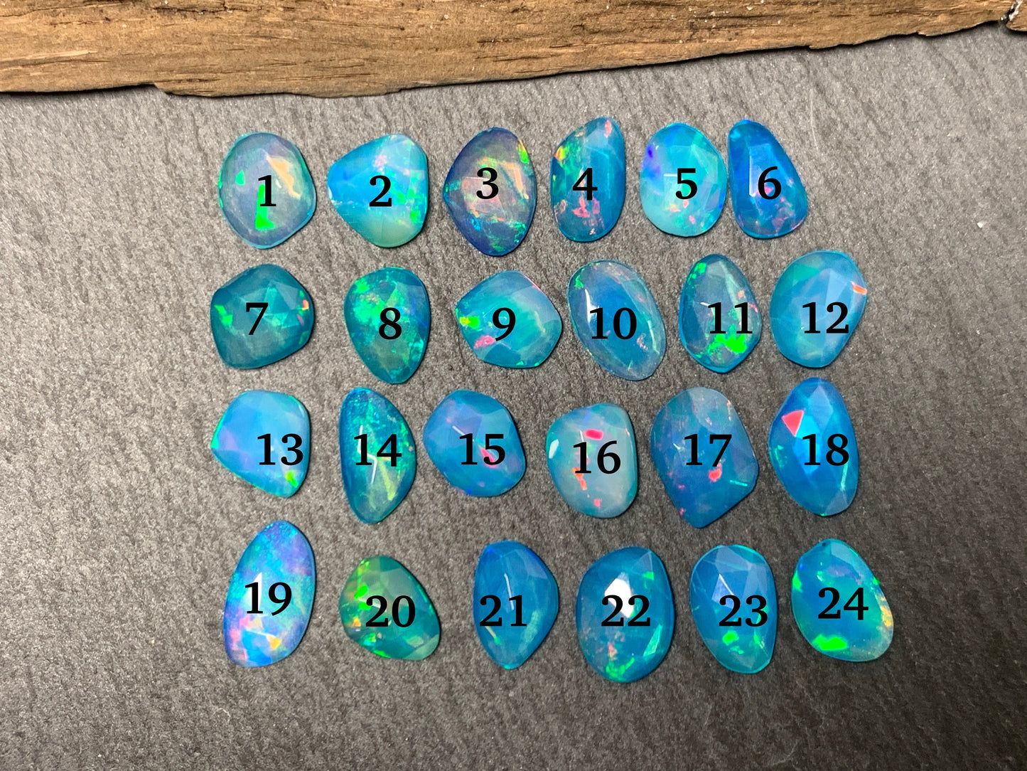 Faceted Blue Ethiopian Opal 8-10mm long cabochon