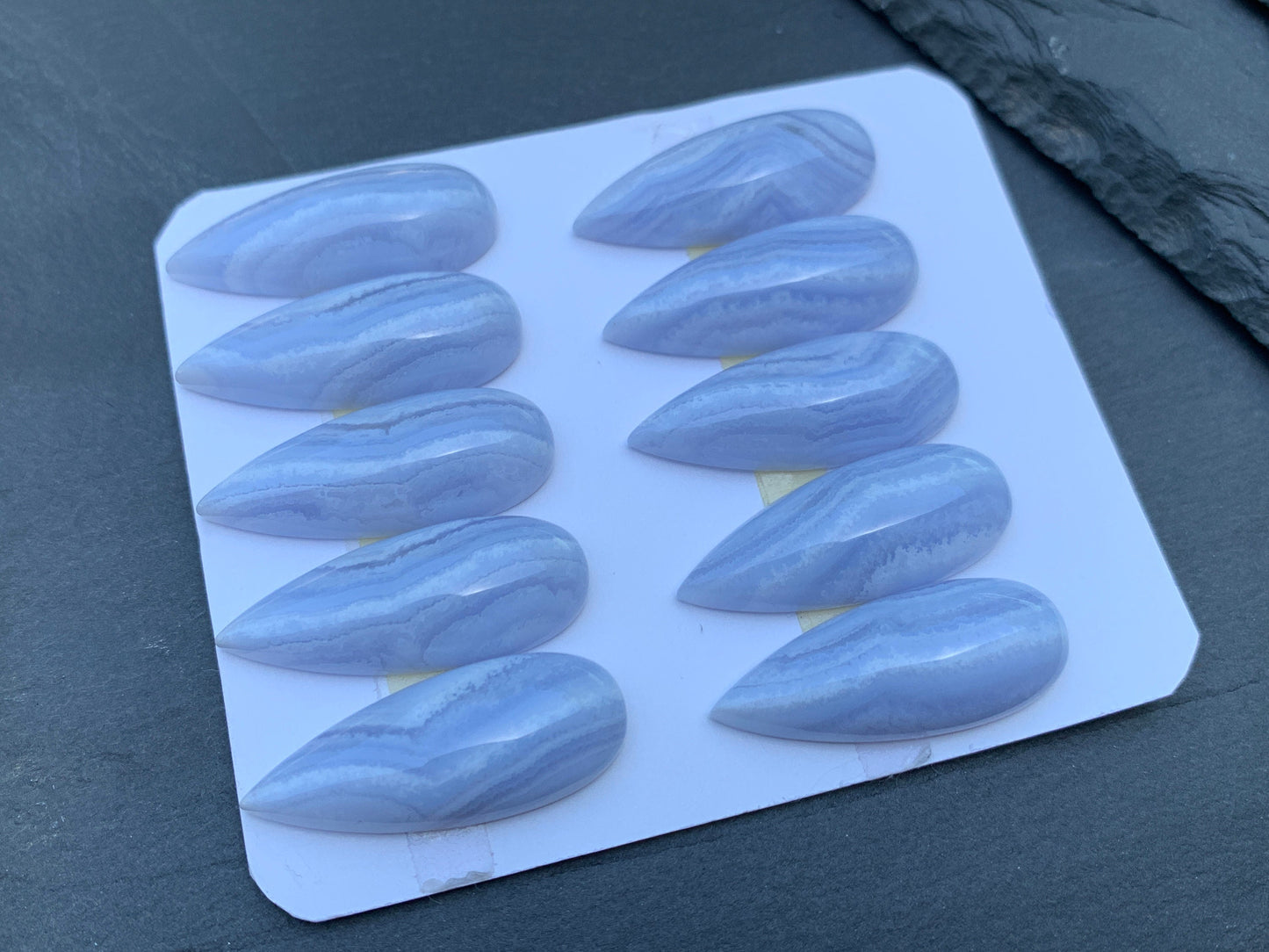 Blue Lace Agate pear 12x30mm cabochon - Calibrated cabochons