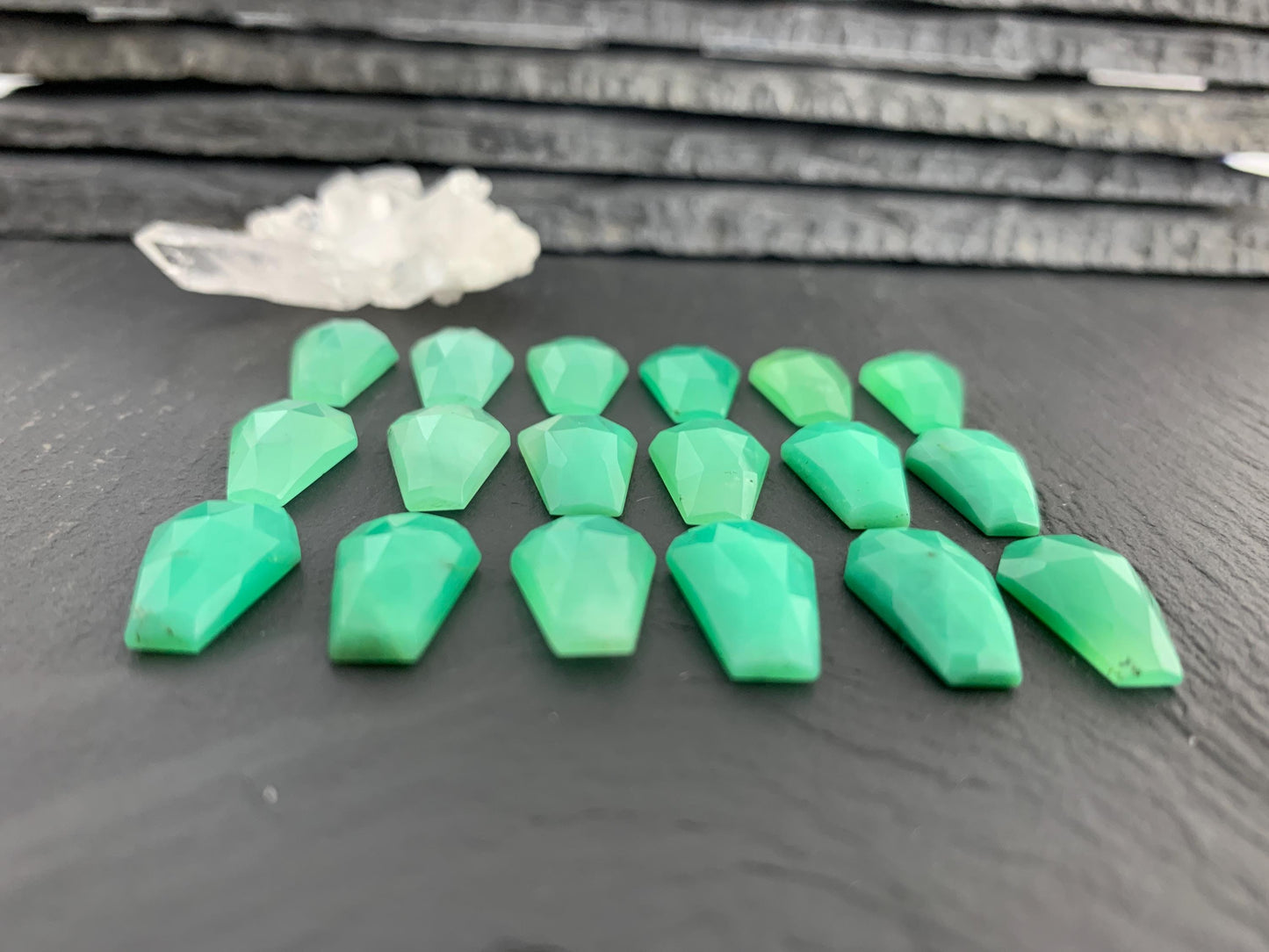 Faceted Chrysoprase Coffin 10x16mm cabochon, Select your cabochon