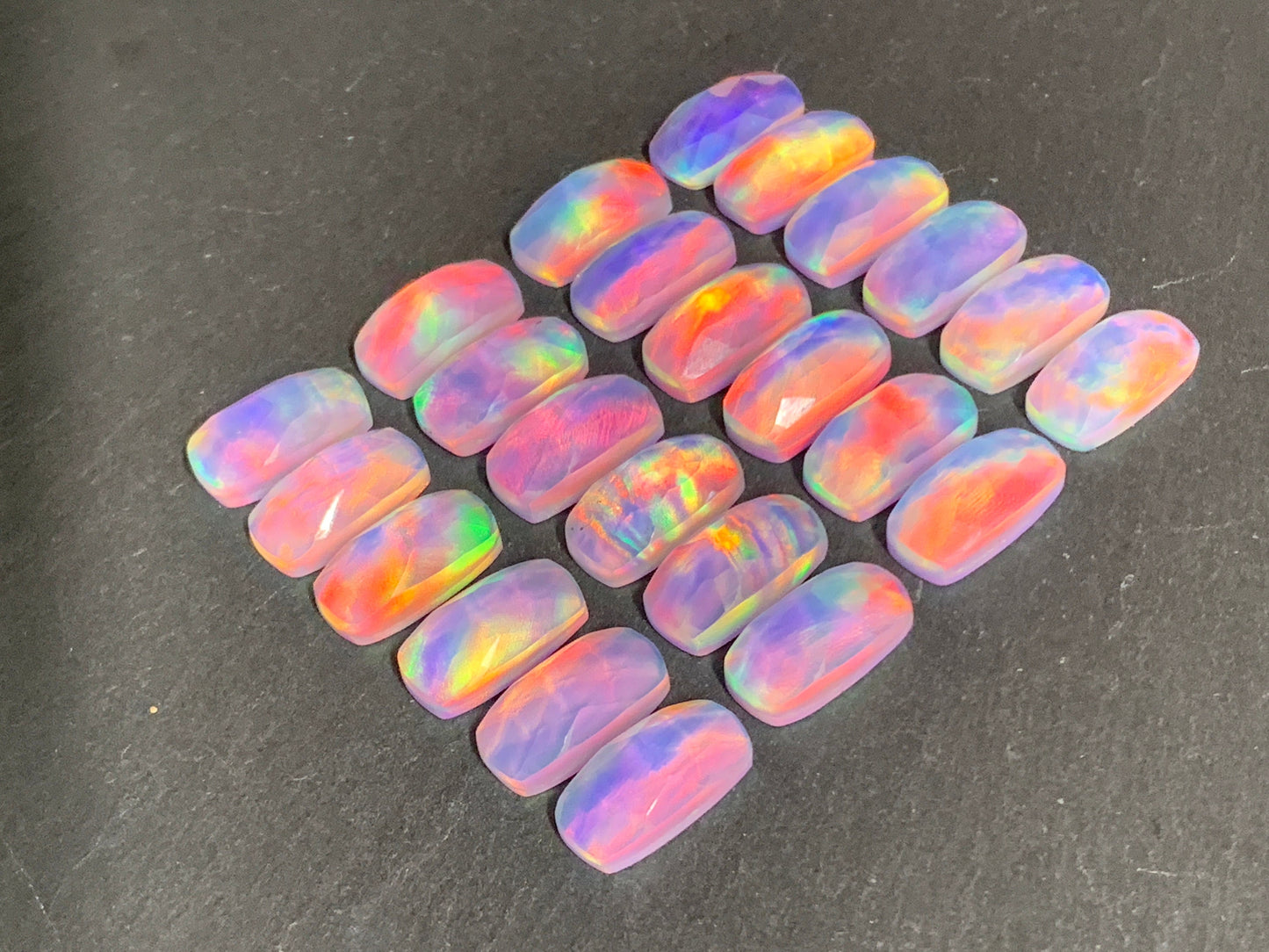 Faceted Aurora Opal 7x14mm cabochon - Doublet cabochons