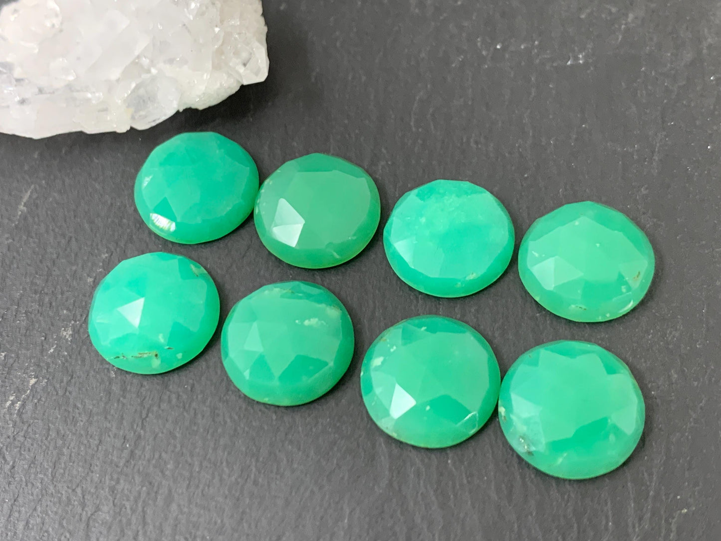 Faceted Chrysoprase Cabochon – 14mm Rose Cut Round Green Gemstone for Jewelry