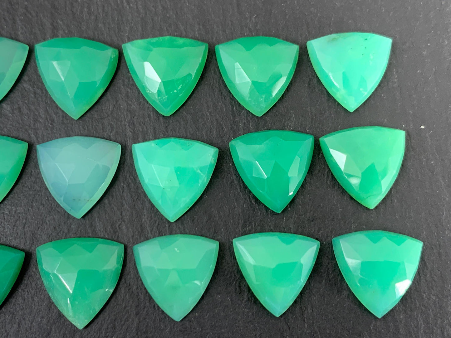 Faceted Chrysoprase trillion 12mm cabochon