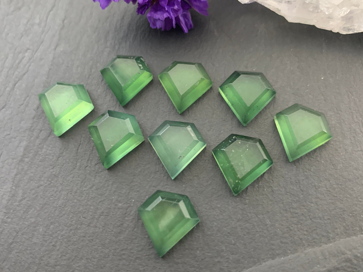Faceted Serpentine diamond 12x12mm cabochon