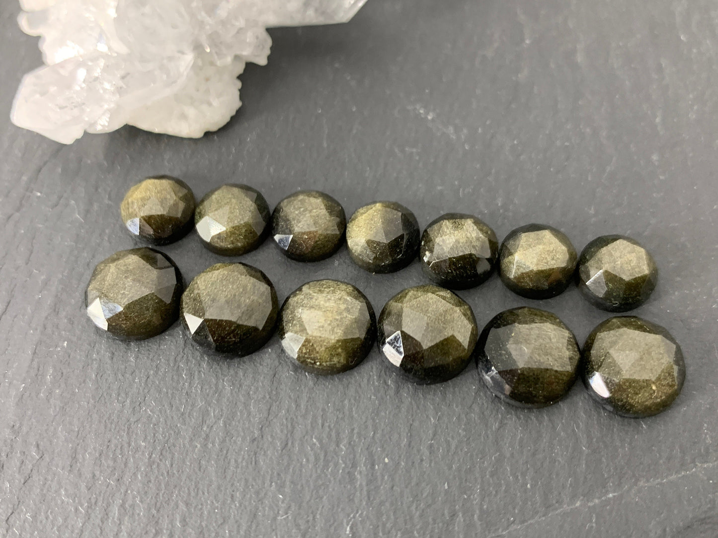Faceted Gold Obsidian round 8 & ,10mm cabochon - Calibrated cabochons
