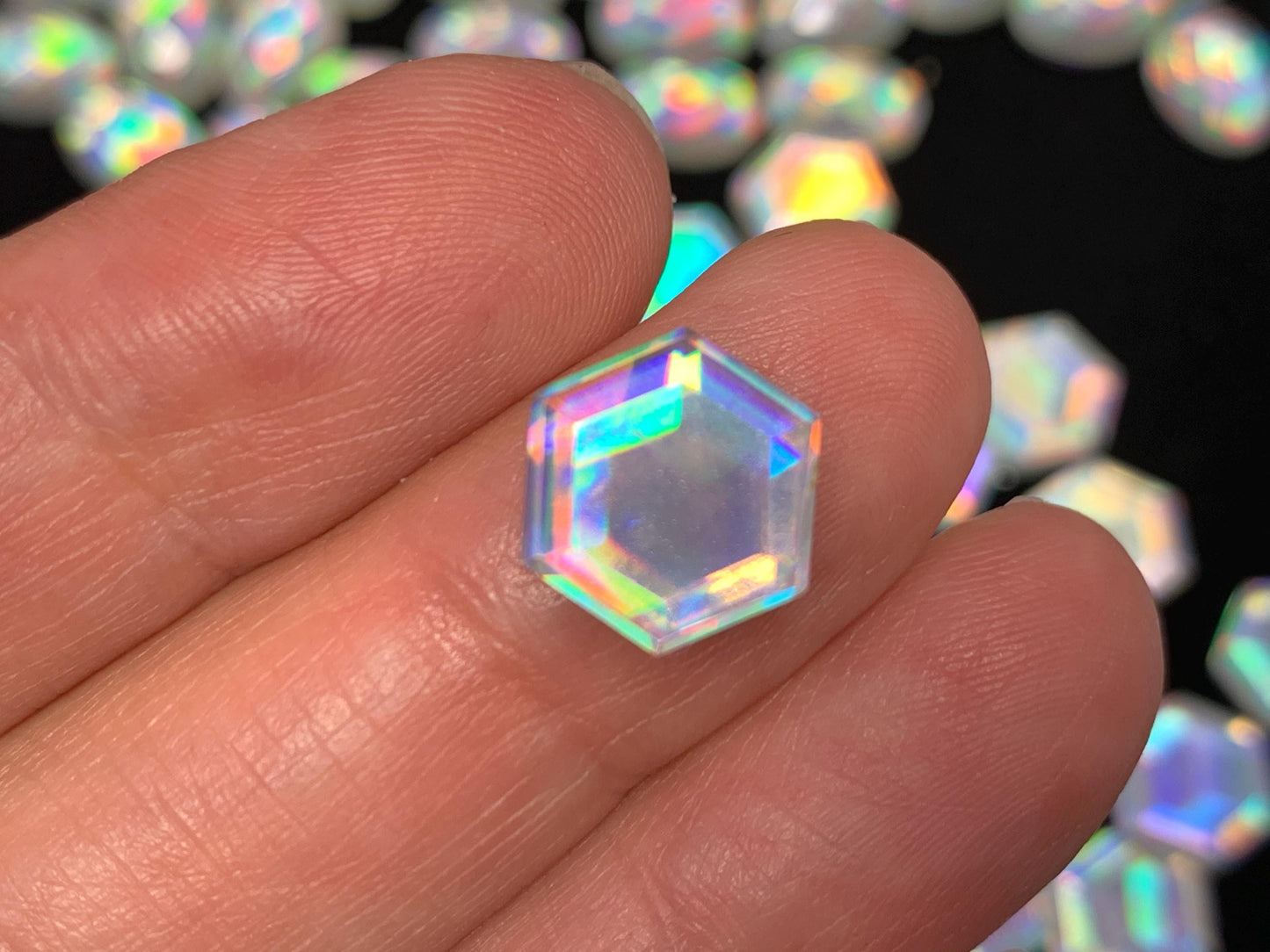 Faceted Rainbow Quartz hexagon 10mm cabochon