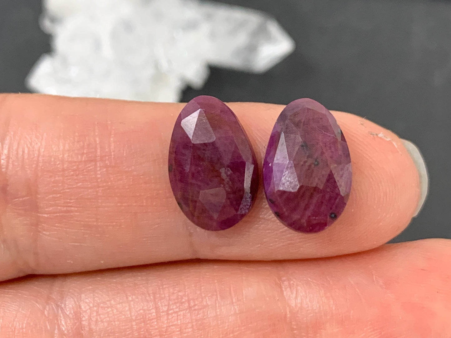 Faceted Ruby pair 8x13x3mm cabochon
