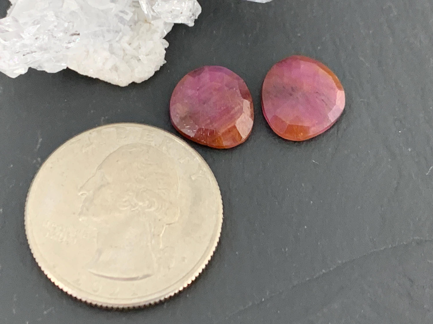 Faceted Ruby pair 11x11x3mm cabochon