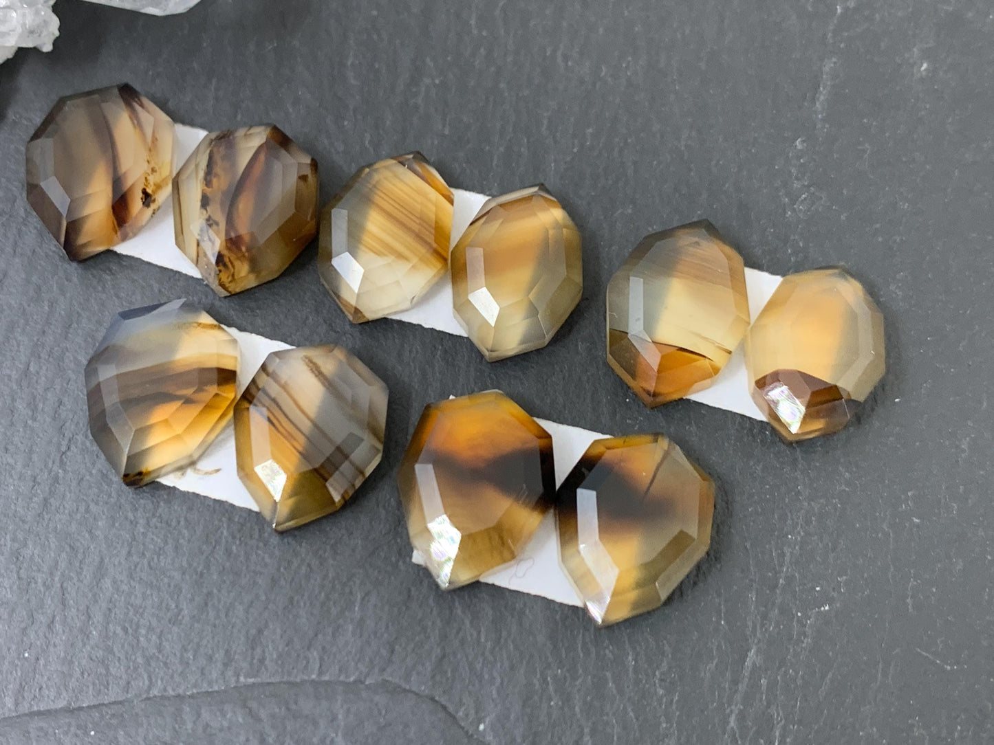 Faceted Montana Agate 13-14mm long cabochon - Buy by pair