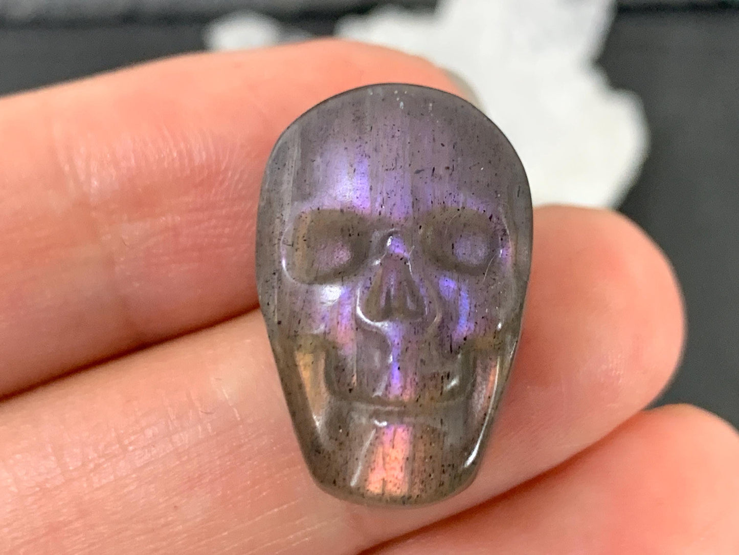 Labradorite Skull Cabochon 15x22mm Flat Back Gemstone Carving