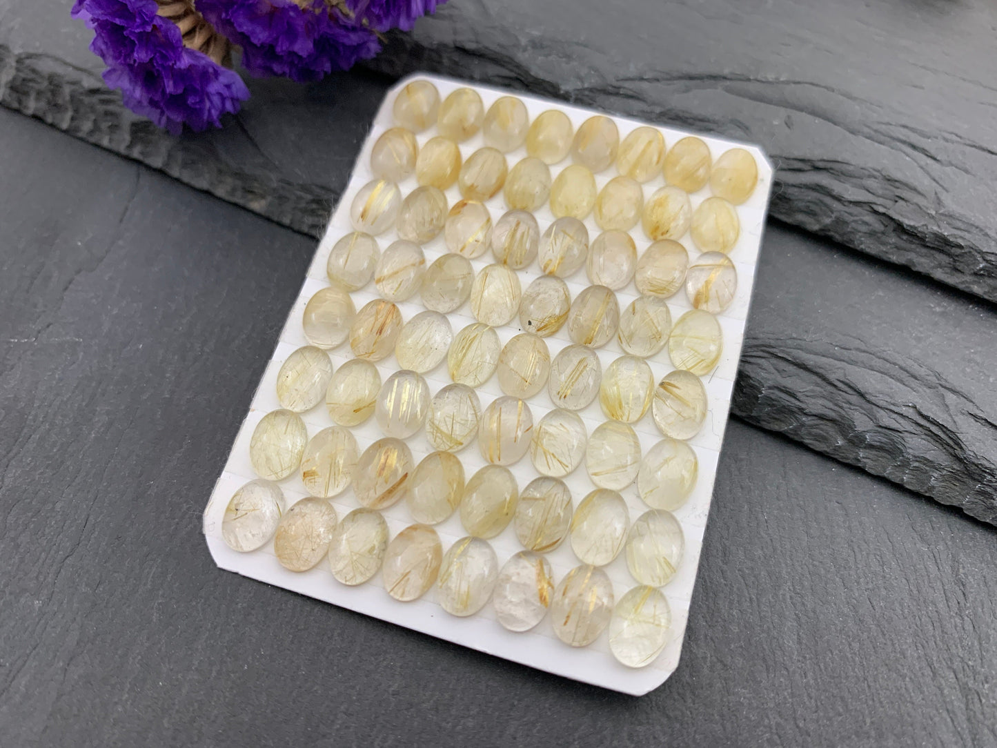 Gold Rutilated Quartz oval 6x8mm cabochon - Calibrated cabochons