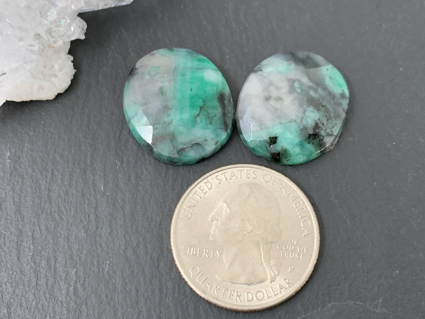Faceted Emerald Pair 19x21x5mm Cabochons
