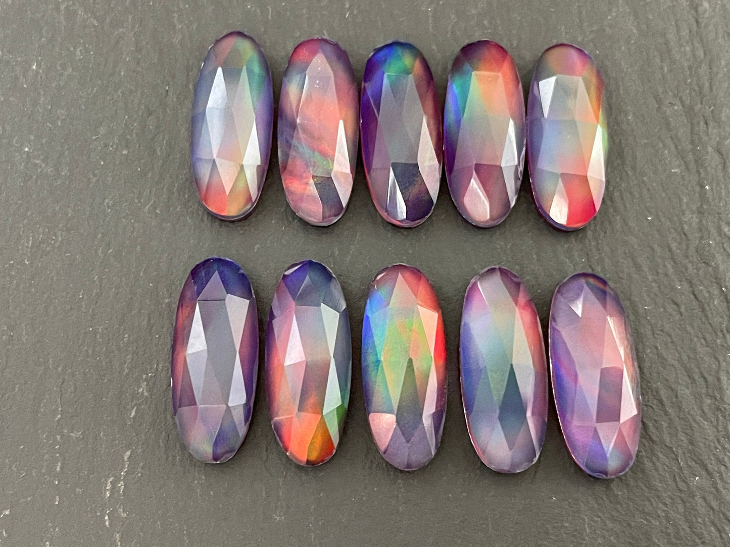 Faceted Aurora Opal oval 8x20mm cabochon - Doublet cabochons