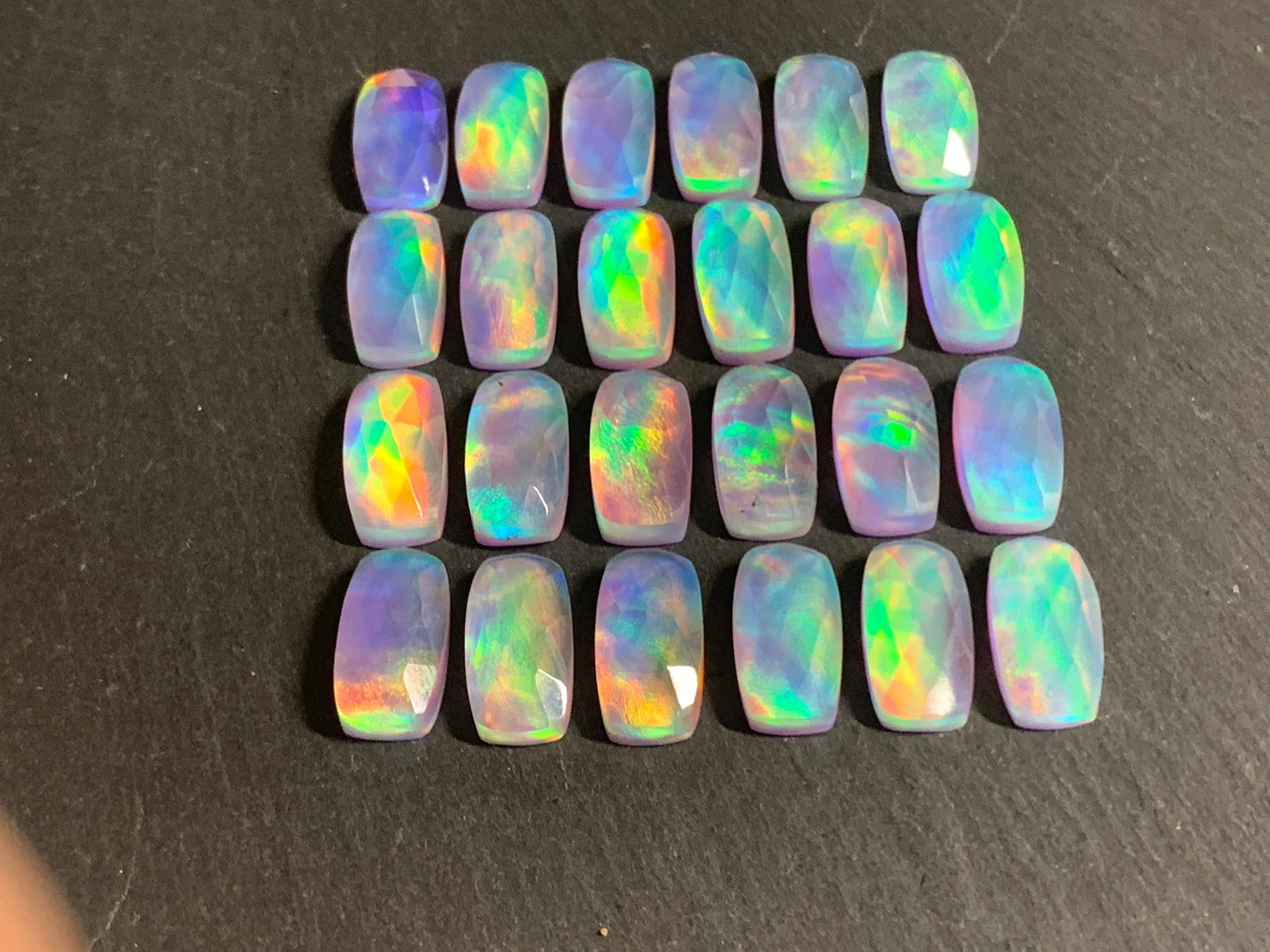 Faceted Aurora Opal 7x14mm cabochon - Doublet cabochons