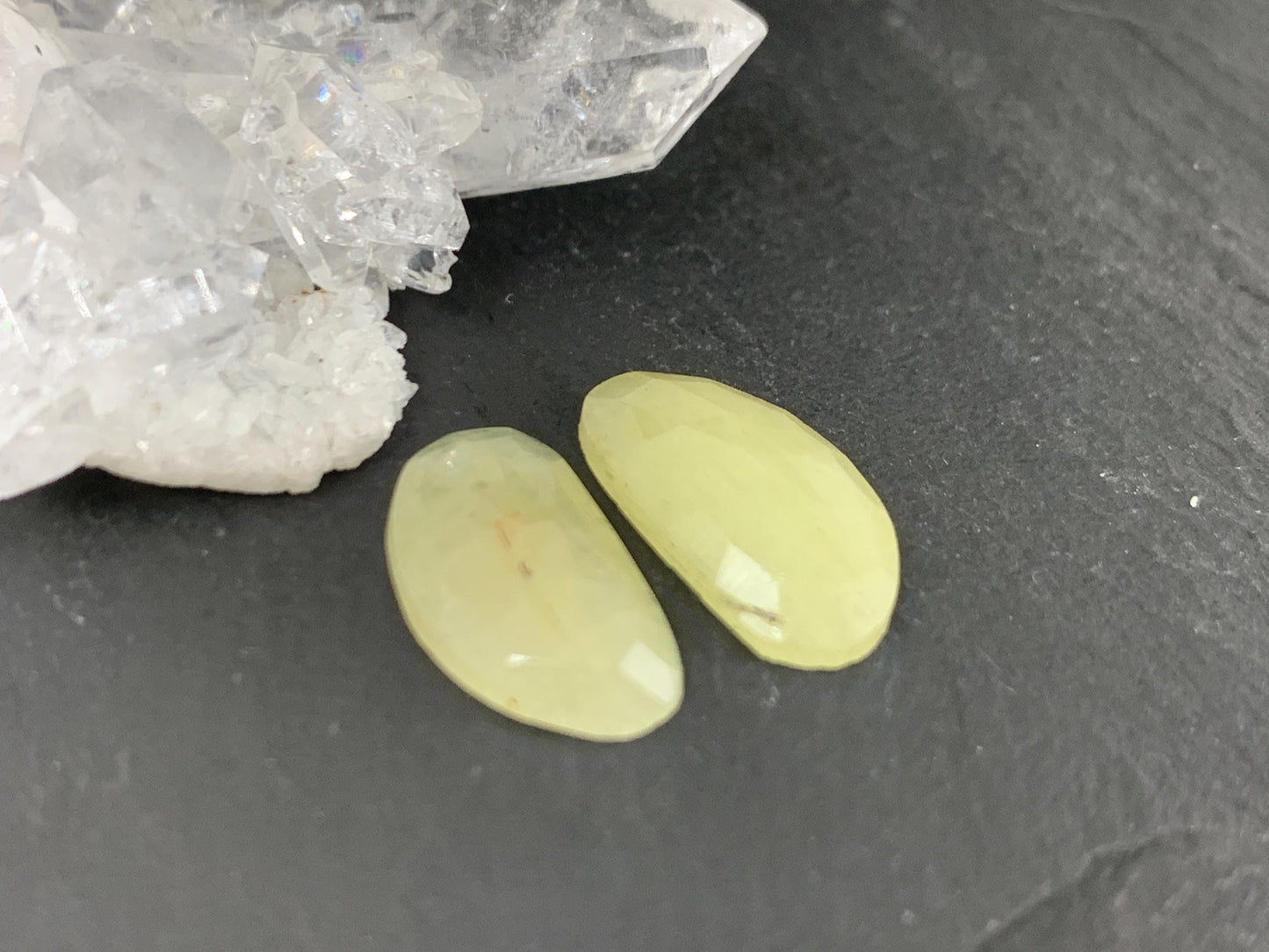 Faceted Yellow Sapphire pair 8x15x3mm cabochon