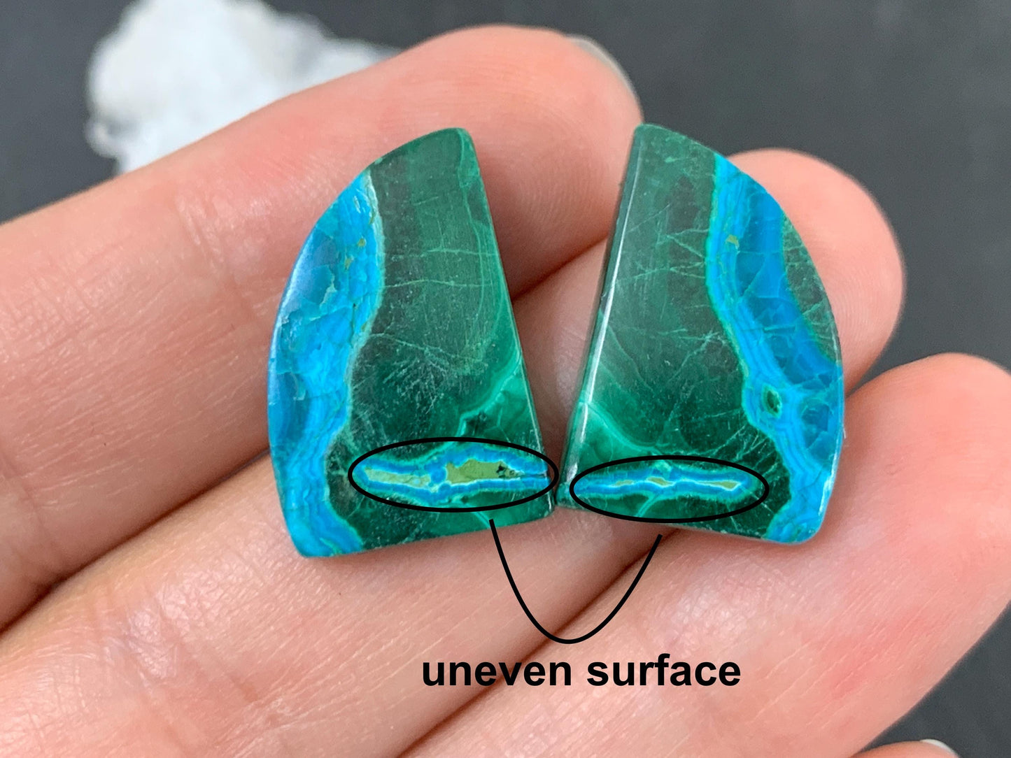 Malachite Chrysocolla free form 13x19x4mm cabochon pair
