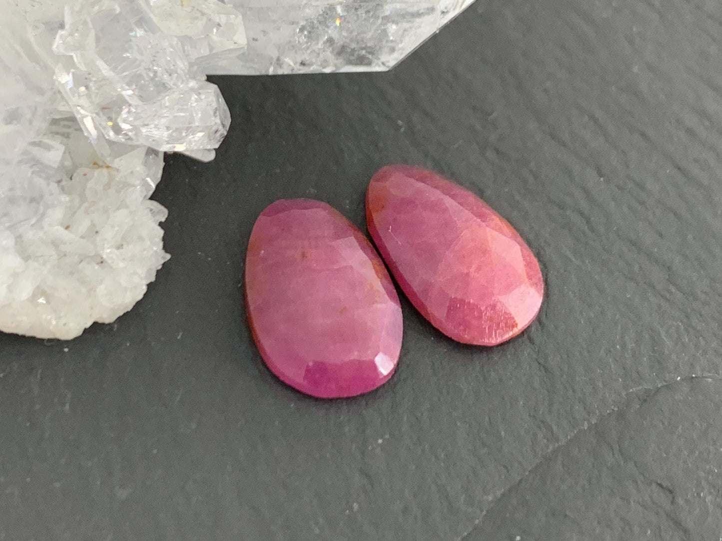Faceted Ruby pair 7x12x2.5mm cabochon